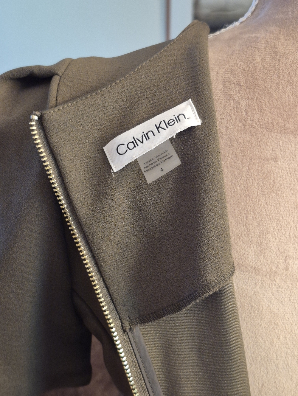 Calvin Klein Olive Green Puff Tulip Sleeve Sheath Dress Size 4 - Picture 8 of 10